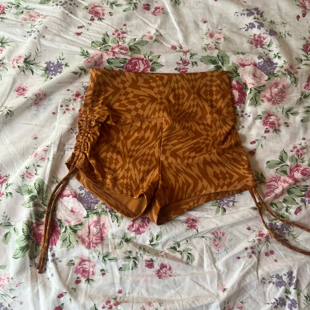 Forever21 XS Orange and Brown Geo Biker Workout Shorts
